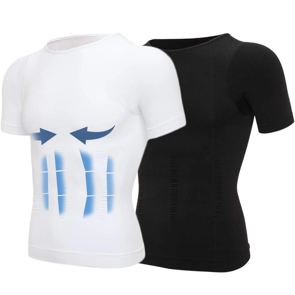 

2PCS Men's Body Shaper Slimming Vest T-Shirt Elastic Slim Shapewear Compression Undershirts Tummy Control Waist Trainer Tank Top