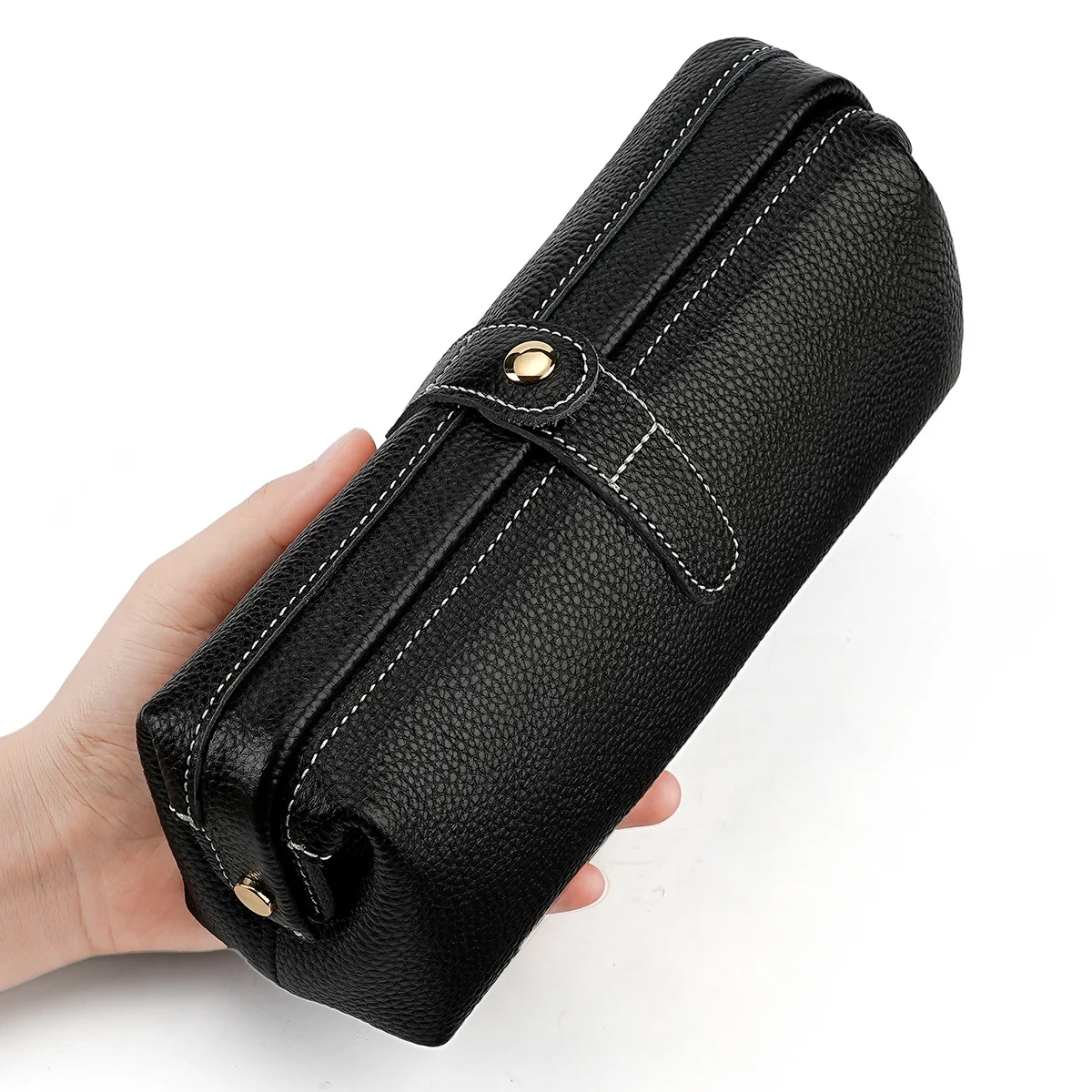 Kosmetyczka podróżna z prawdziwej skóry, organizer do makijażu Lychee Grain 23x8x10cm, etui do przechowywania szminki do pielęgnacji skóry — zdjęcie produktu 6