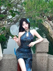 Plue size chinese improved hollow out design sleeveless sexy cheongsam dress summer new high slit slimming retro qipao dress