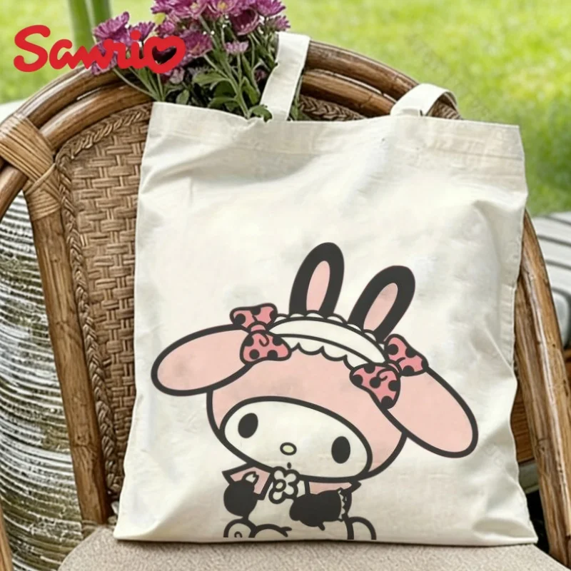 

1PC Sanrio My Melody Canvas Tote Bag Double-sided Maid Print Eco-friendly Reusable Shoulder Bag