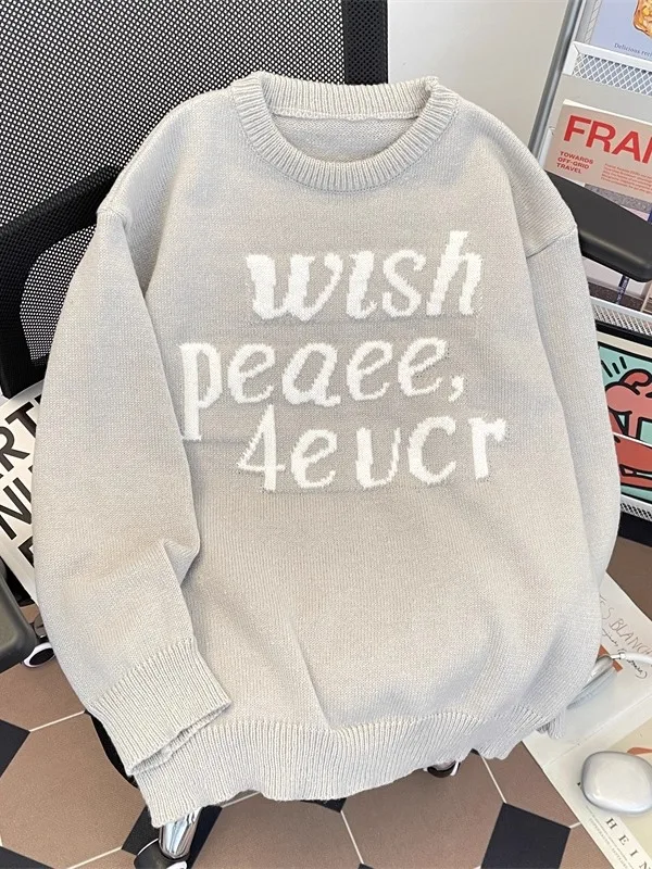 

Свободный мужской вязаный свитер, осенний модный брендовый трикотаж с вышивкой буквами, повседневный тяжелый трикотаж для пар, джерт