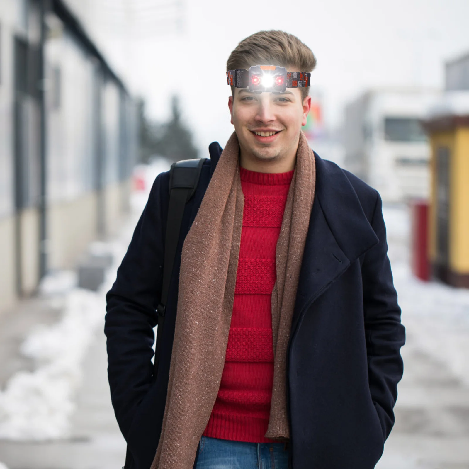 

Light Mini Adjustable Waterproof Red White LED Safety Warning Lamp Outdoor Riding Camping Headlamp Grey No