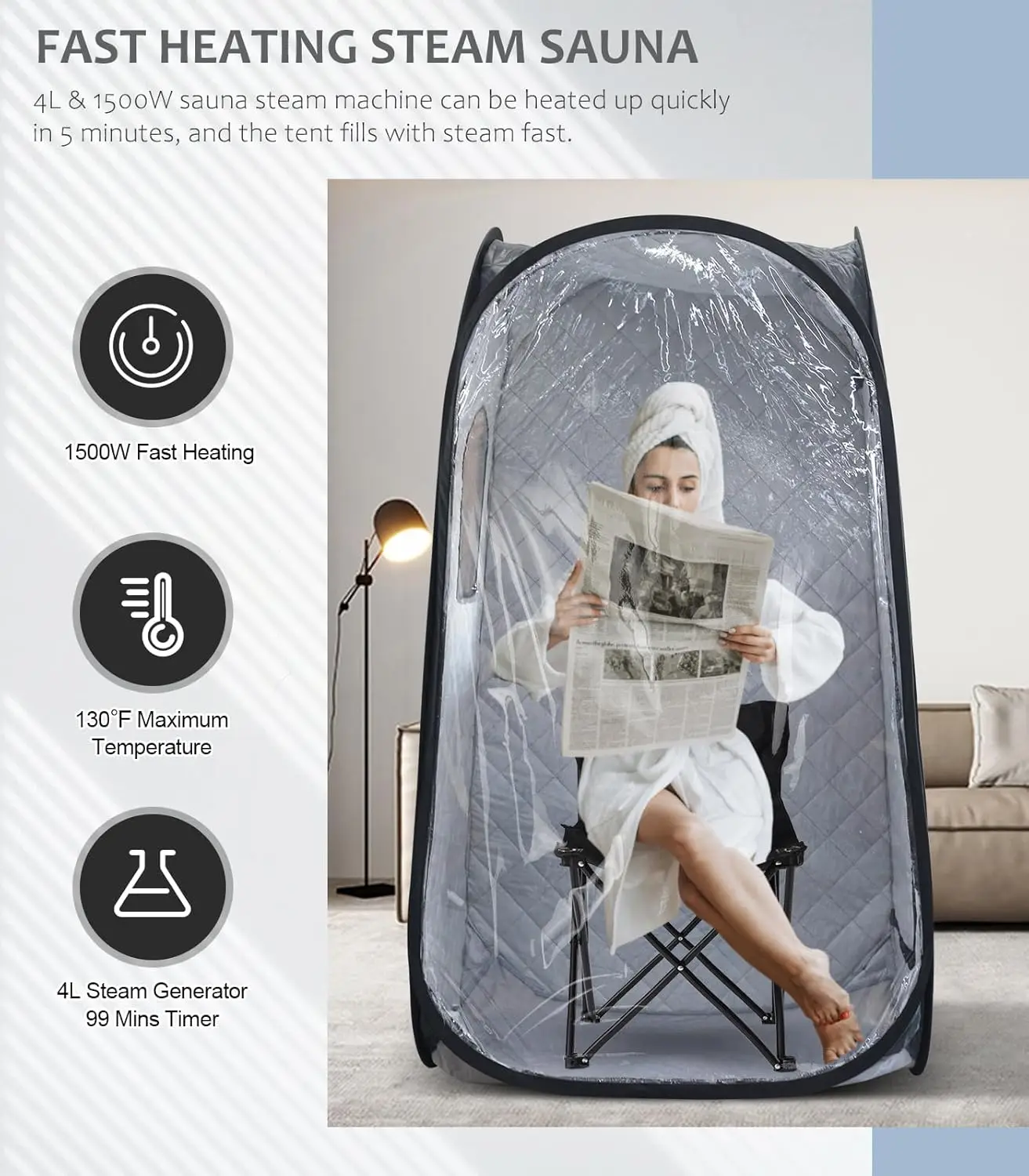 

Портативная паровая сауна с пароваркой мощностью 4 л, 1500 Вт, домашняя сауна, спа-палатка для отдыха, выдвижная личная сауна для всего тела одного человека