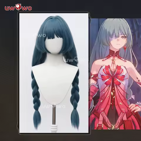 UWOWO Phrolova Wig Game Wuthering Waves Phrolova Cosplay Wig With Tonytail Long Hair Dark Blue Hair