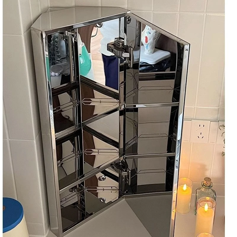ตู้กระจกห้องน้ำมุมอพาร์ทเมนต์ขนาดเล็กสแตนเลส ตู้เก็บของในห้องน้ำหลายชั้น