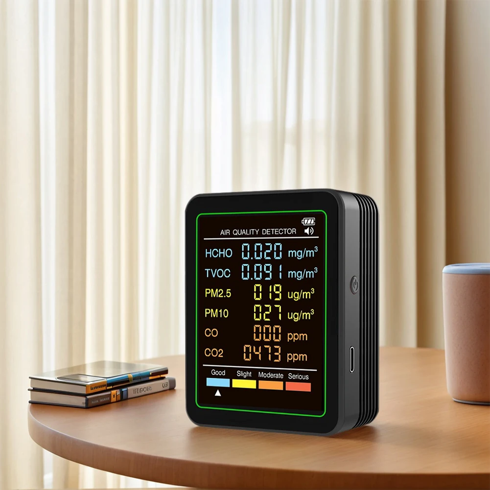 Détecteur de qualité de l'air multifonctionnel 6 en 1, testeur de température et d'humidité Portable PM2.5 PM10 HCHO TVOC CO CO2 outils de détection d'air