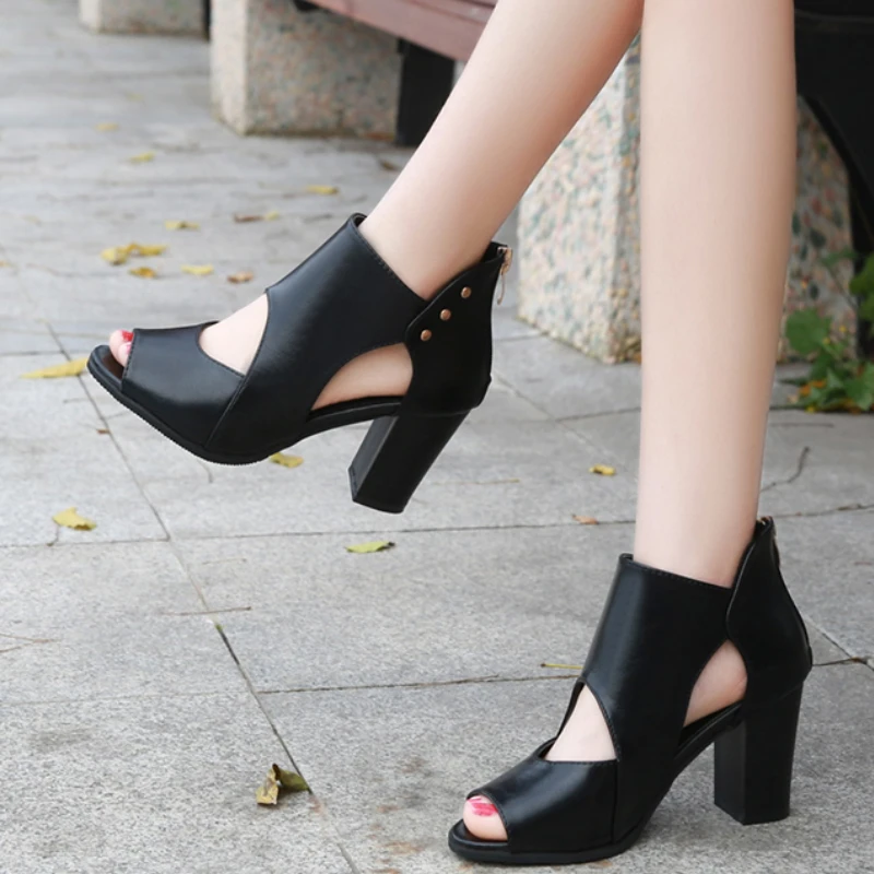 Chunky High Heeled Pumps Sandals Woman Platform Shoes Peep Toe Sexy Front Hollow Out Female Summer 2022 Black Brown Escarpins