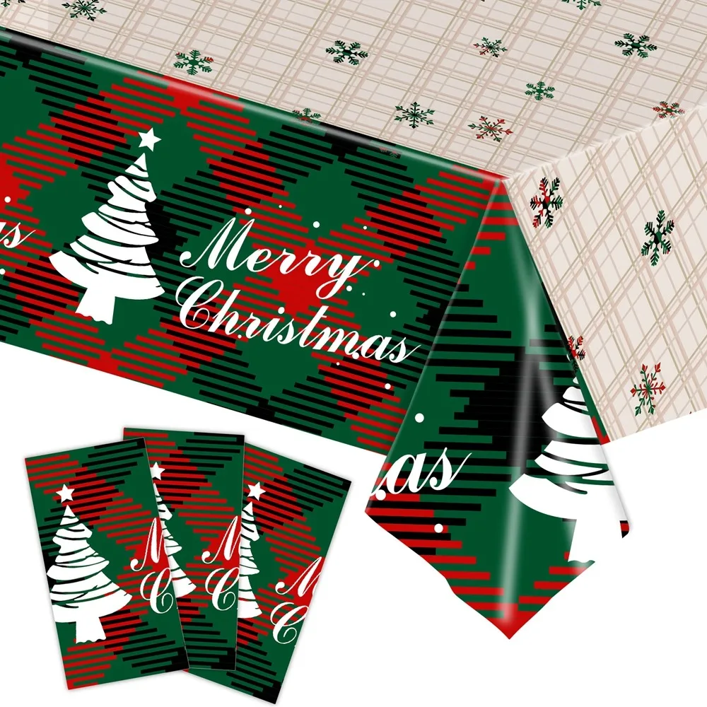 Plastic Christmas Tablecloth Bronzing Disposable Disposable Tablecloths Snowman Snowflake Table Decoration Table Cover Christmas