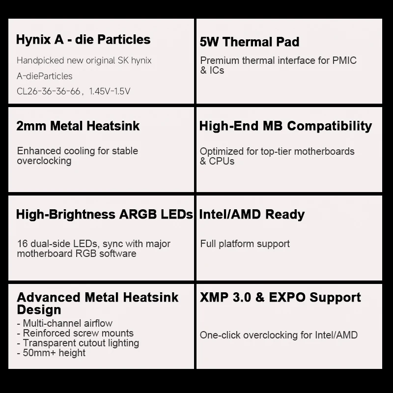 KingBank 32 Go DDR5 16 Go x 2 6000 MHz Kit de mémoire RVB noir Hynix a Die CL26 Module RAM de overclocking pour systèmes haute performance