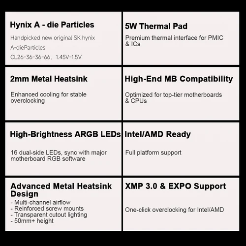 Imagen 2 del producto KingBank 32GB DDR5 16GBx2 6000MHz Kit de memoria RGB negra Hynix a Die CL26 Módulo RAM de overclocking para sistemas de alto rendimiento