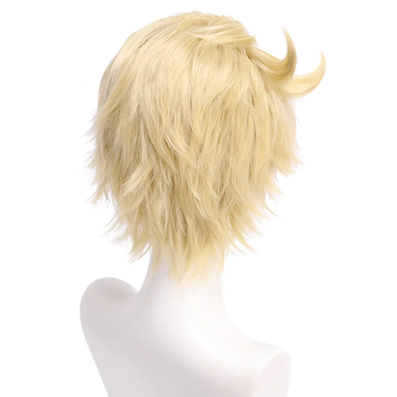 Set di parrucche cosplay per capelli corti in fibra sintetica dorata da uomo Anime HAZBIN Lucifer Morningstar
