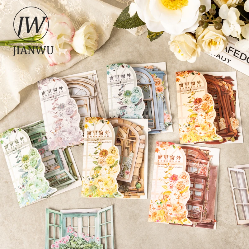 JIANWU The Outside and Inside of The Window Series Vintage Flower Hollow Collage Material Paper Creative Junk Journal Stationery