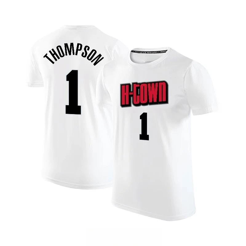 تي شيرت Rockets Amen Thompson No.1 City Edition Jersey قطن بأكمام قصيرة لكرة السلة الأمريكية الرجعية طاقم الرقبة عارضة المد