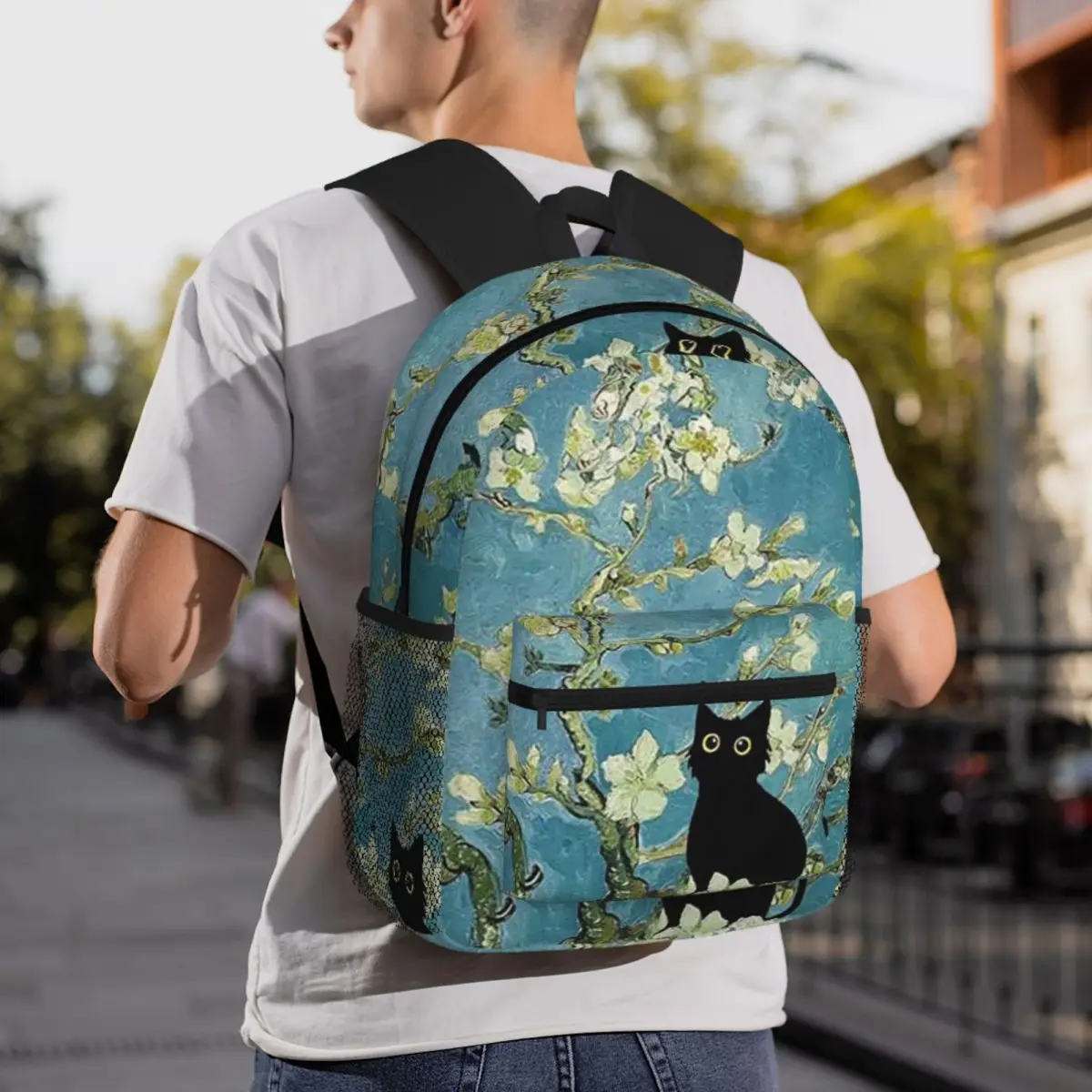 Van Gogh Black Cat Print Oil Painting The Starry Night 7 Backpack Daypack Boys Girls BookBag School Bag Shoulder Bags for Unisex