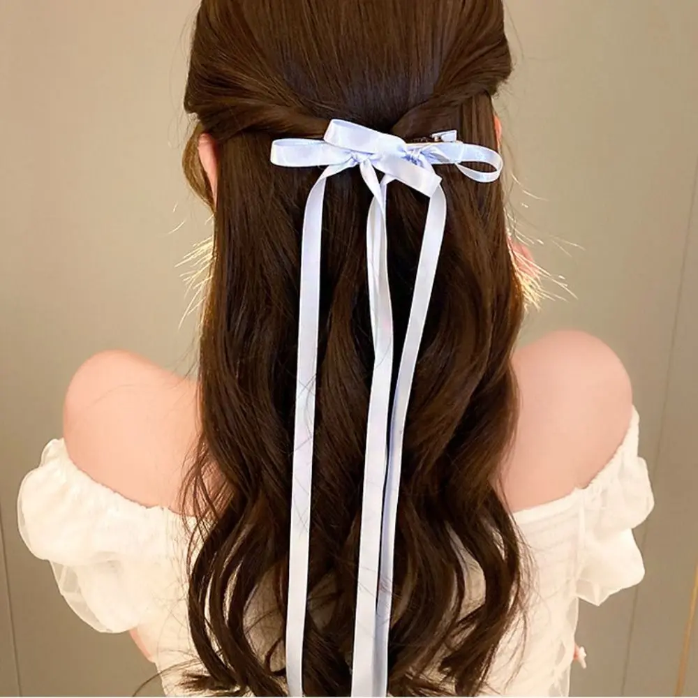 Creative Long Tassel Balletcore Bow Hairpin Barrettes Cloth Bowknot Ribbon Hair Clip Hair Band Korean Style Headwear Student