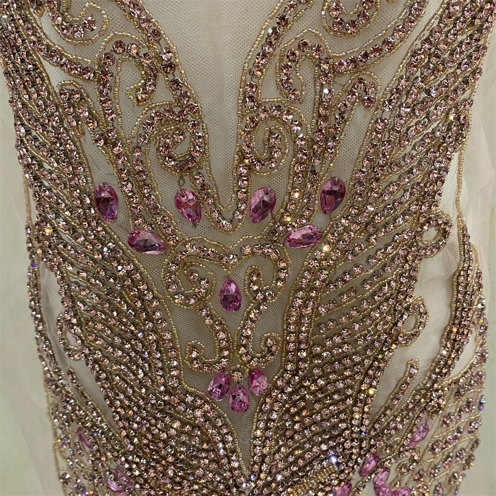 Hot selling Handmade Rhinestone bodice Applique sew on Patches For Wedding Bridal Evening Wear Patches