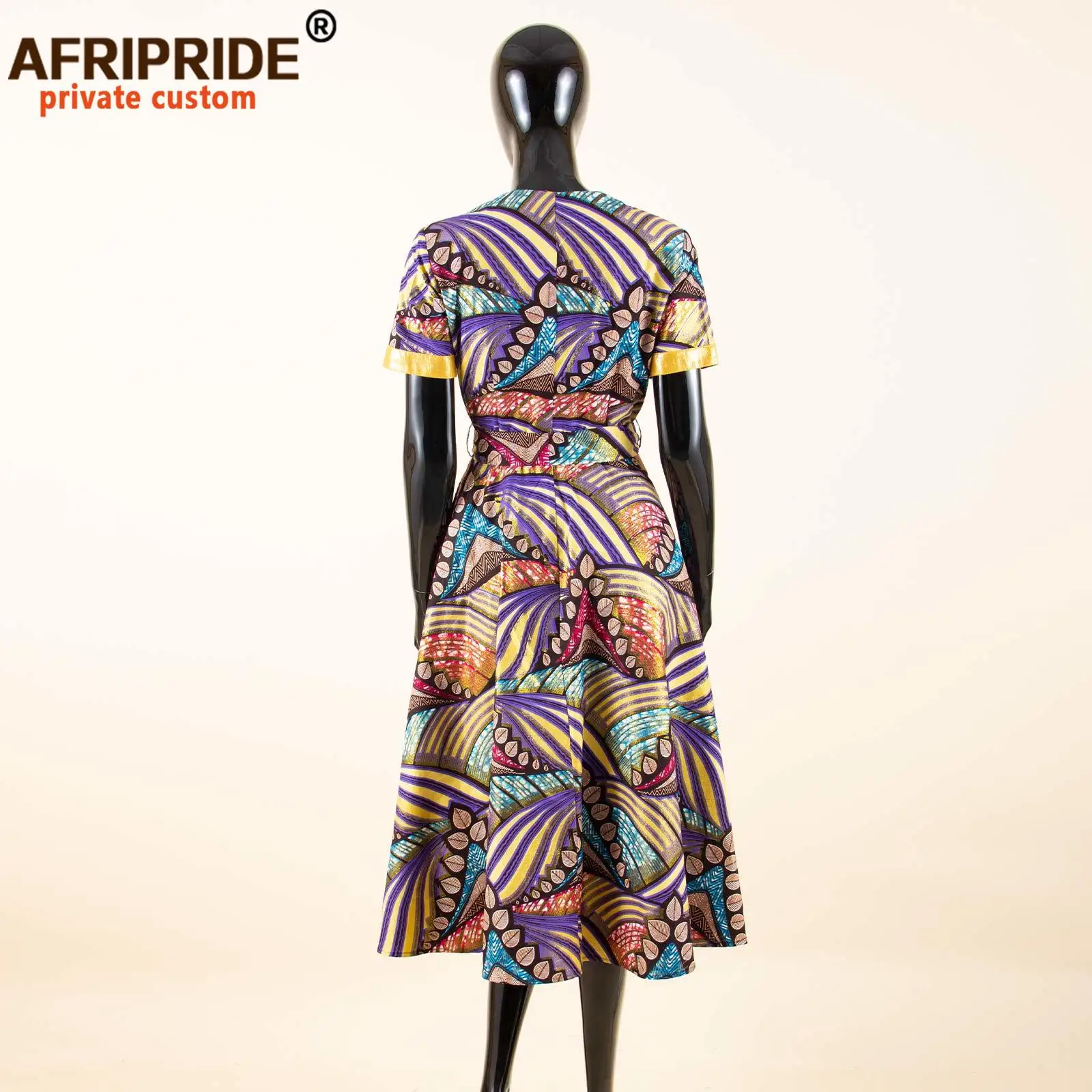 Vestidos africanos para mujer, manga corta, cintura alta, estampado elegante, trajes casuales, vestido midi, atuendo Dashiki con cinturón A 2325003