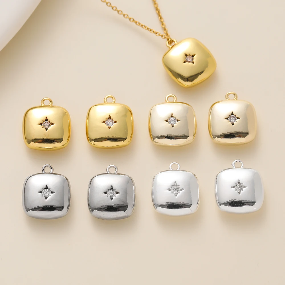 

2Pcs/Pack 14/18K Gold Color Plated Square Shape Pendants with Zircon for Necklace Bracelets Jewelry Making Supplies Accessories