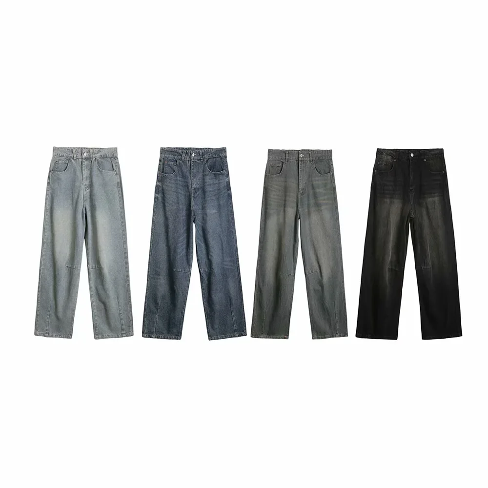 

Women's clothing 2024 winter fashion retro versatile distressed washed loose straight leg wide leg pants