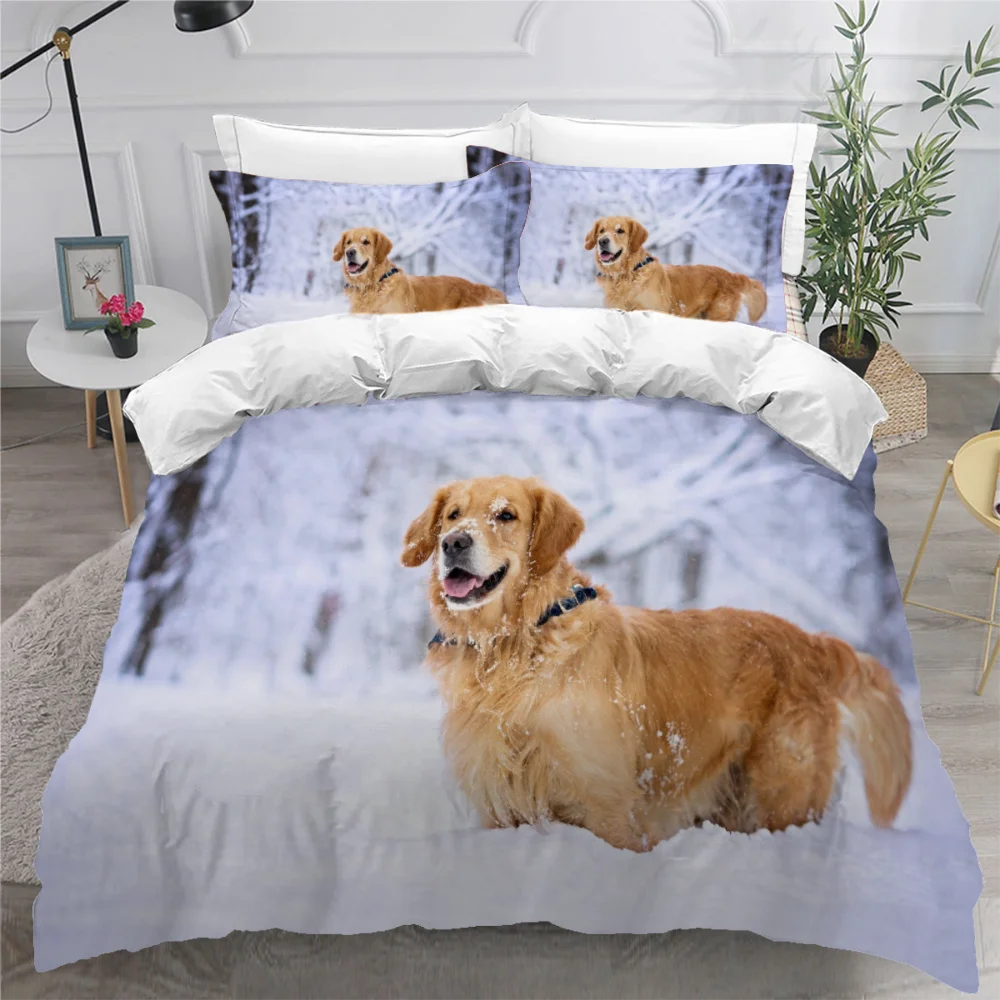 Golden Retriever Duvet Cover Pet Dogs Bedding Set with Pillowcases 3D Printed Microfiber Animals for Kids Girls Boys