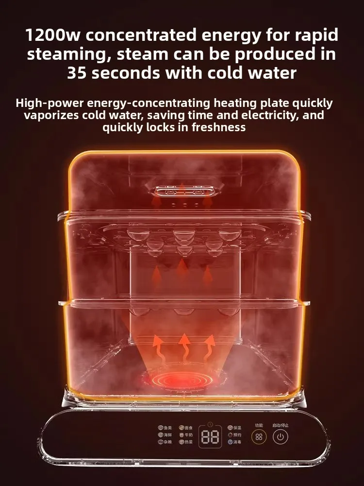 Intelligent Stainless Steel Electric Steamer Three-layer Large-capacity Household 4-6 People Multi-function Reservation Visual 4