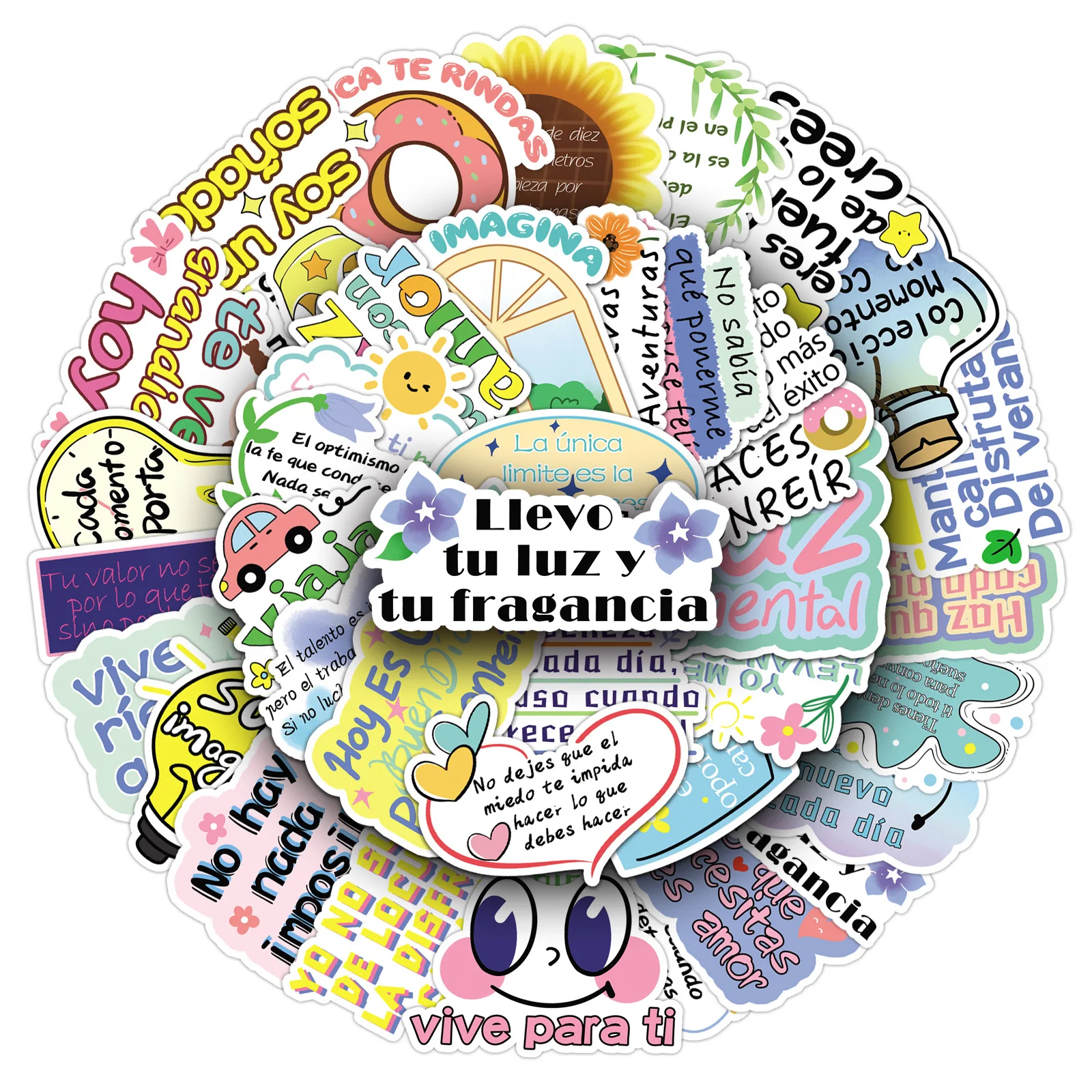 50PCS Spanish inspirational text positive energy short sentences creative decorative hand note waterproof sticker Kids Toy