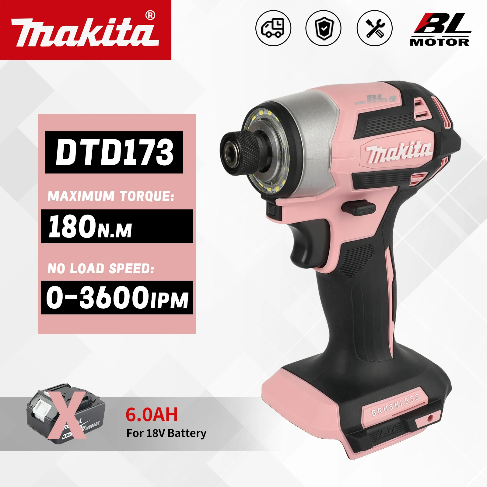 

Бесщеточная дрель Makita 18V DTD173 розового цвета, 180 Нм, для дома и DIY, электрическая, для дерева/болтов/Т-образного режима работы