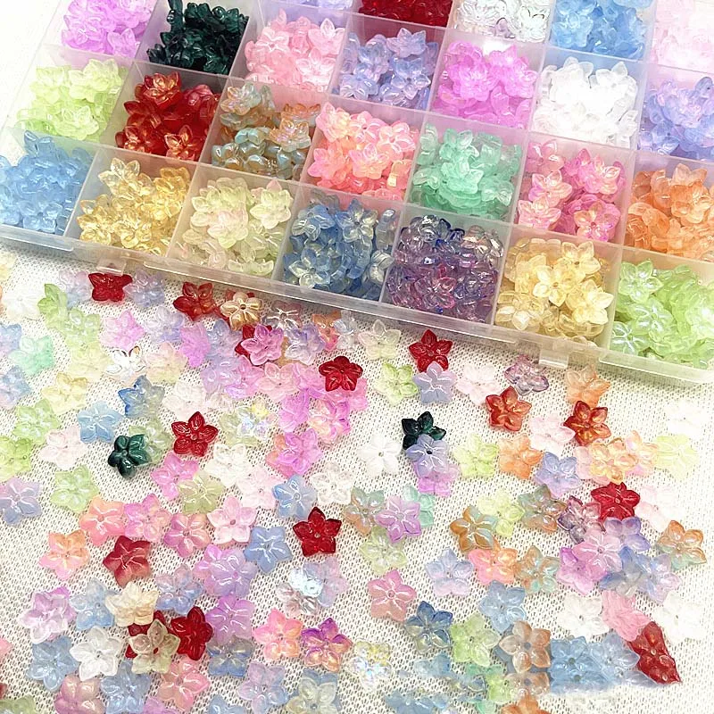 

30PCS 12mm Sharp-Corner Five-Petal Glass Beads - Center-Drilled Little Snow Lotus for DIY Jewelry Making