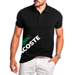 Summer Leisure Quality Polo Shirt Men's Business Casual Style Printed Slim-fit Micro Elastic Short Sleeve Top Men's Clothing