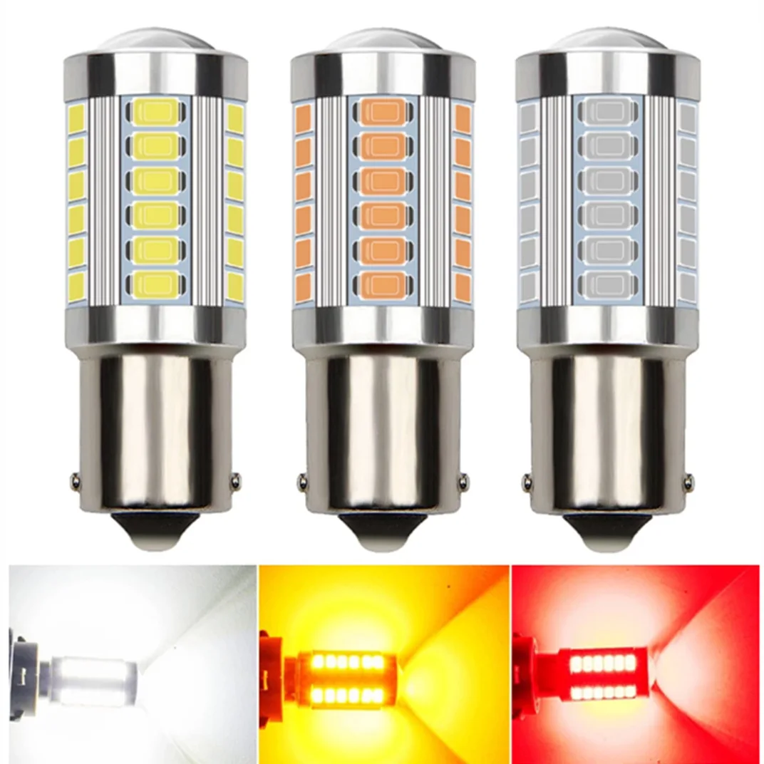 차량용 LED 전구 방향 지시등, 백색 브레이크 역방향 주차 램프, PY21W P21/5W 1156 Ba15s 1157 Bay15d, 12V 33SMD 7000K, 1 개