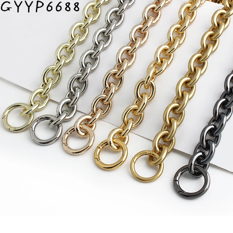 2PCS 30-120CM 24mm Thick Aluminum Metal Chain + Round Spring Ring For Bags Shoulder Strap Handles Chains Replacement Accessories