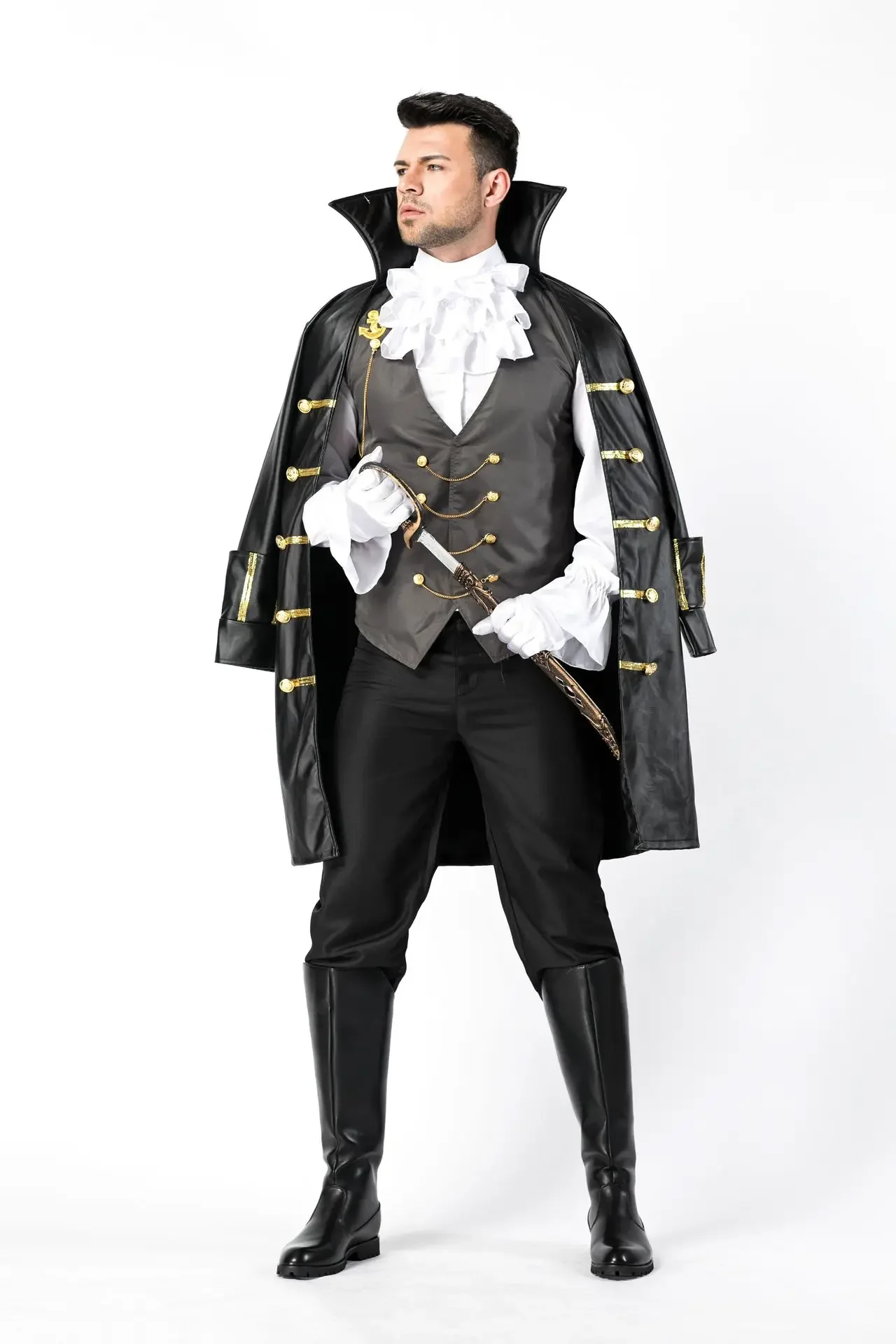 Halloween Masquerade Vintage Royal Court Vampire Costume Adult Men Noble Knight Pirate Cosplay Fancy Dress