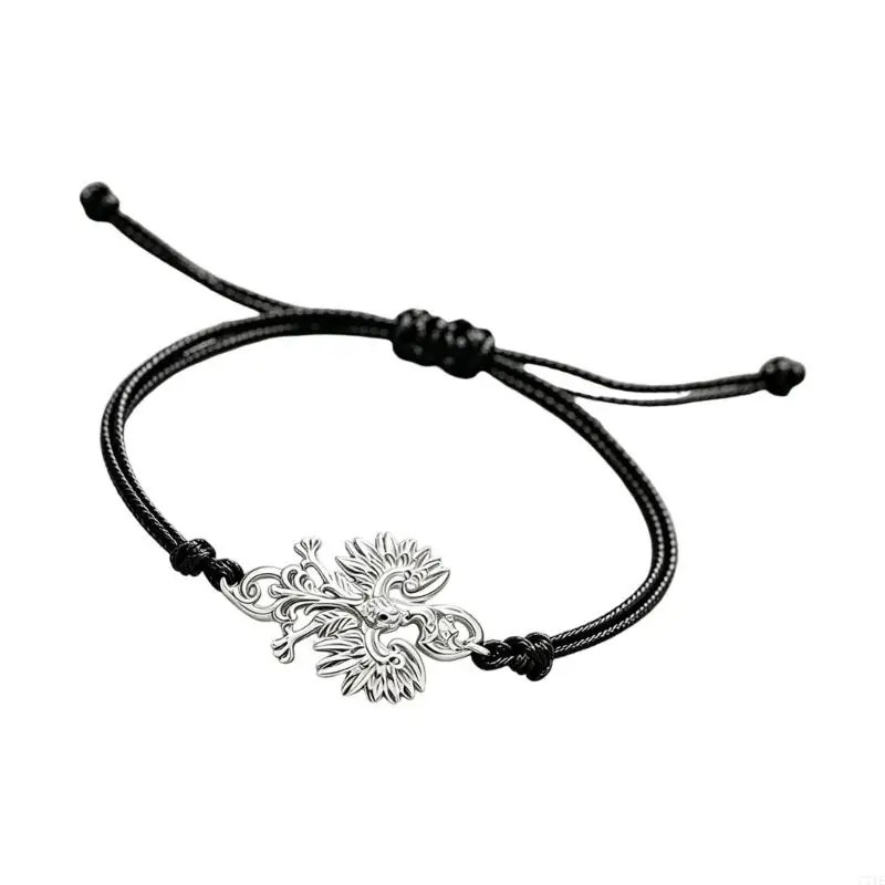  Retro Polish Accipiter Charm Bracelet Stainless Steel Adjustable Wax Thread Bangle Cultural Symbolism Wristband