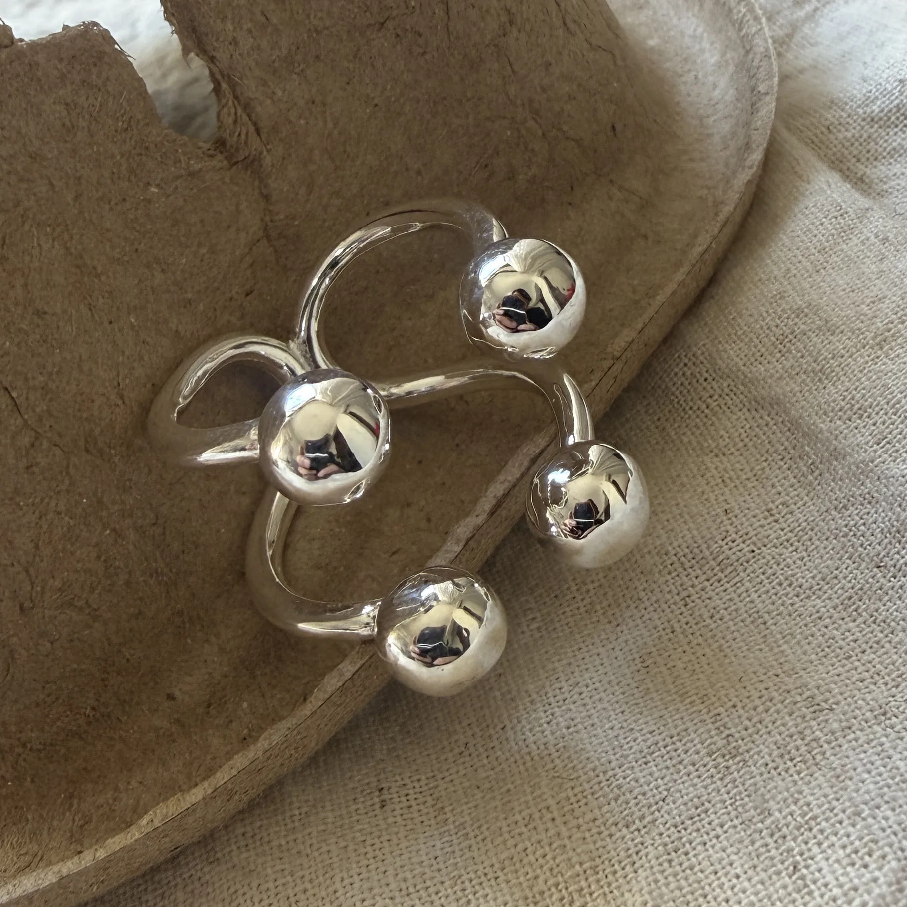 Women's 925 Sterling Silver Minimalist Handmade 4 Balls Ring