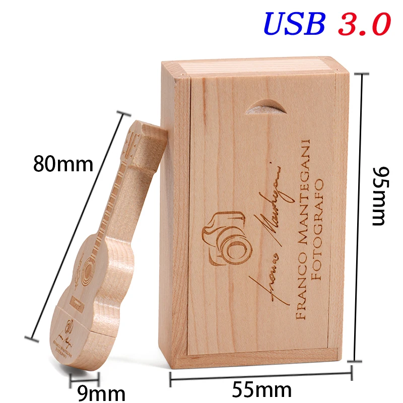 

Wood Guitar USB Flash Drive 128G Free Custom Logo Memory Stick 64G Maple Wood Pen Drive 32G Laser Engraving Storage Devices 16GB