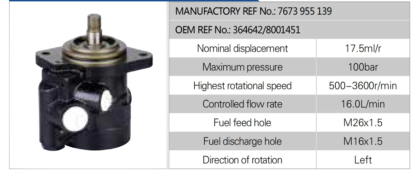 POWER STEERING PUMP FOR VOLVO TRUCK TRACTOR DUMP TRUCK MIXER TRUCK CONCRETE PUMP TRUCK 364642 / 8001451