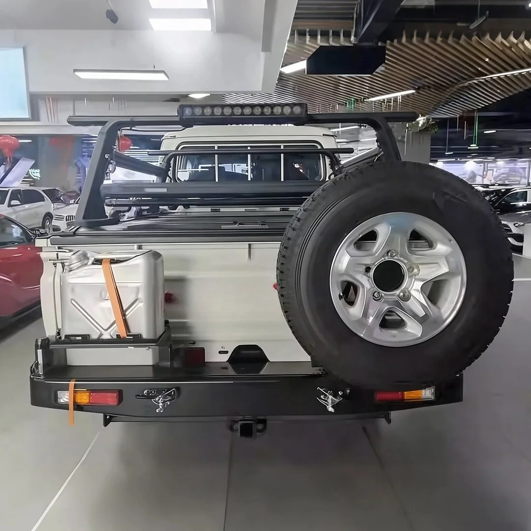 Black Modified Off-Road Bumper with Spare Tire Carrier & Jerry Can Holder