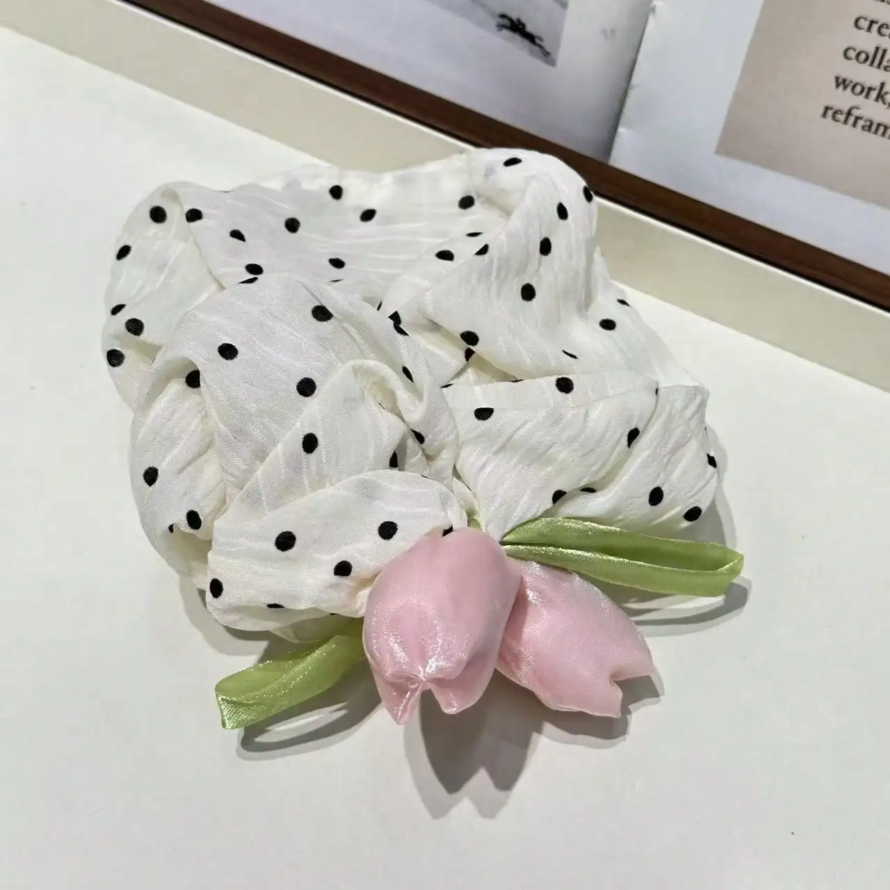 

Blue Bow Print Scrunchie – Double Layer Korean Hair Scrunchies Women, High Elastic Ponytail Holders Bun Daily Use