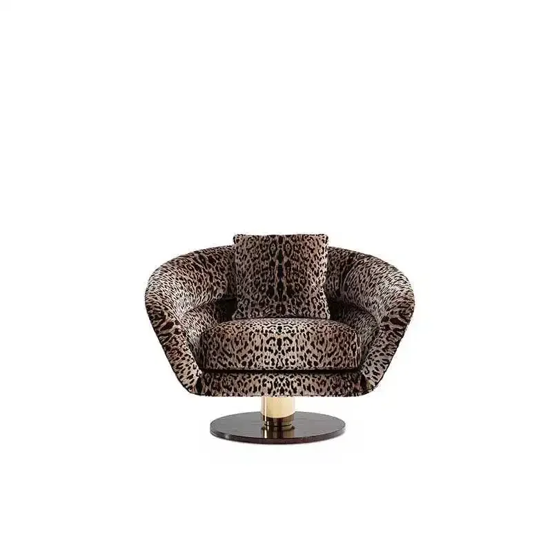 Light luxury leopard print fabric casual single chair, living room designer negotiates rotating back chair