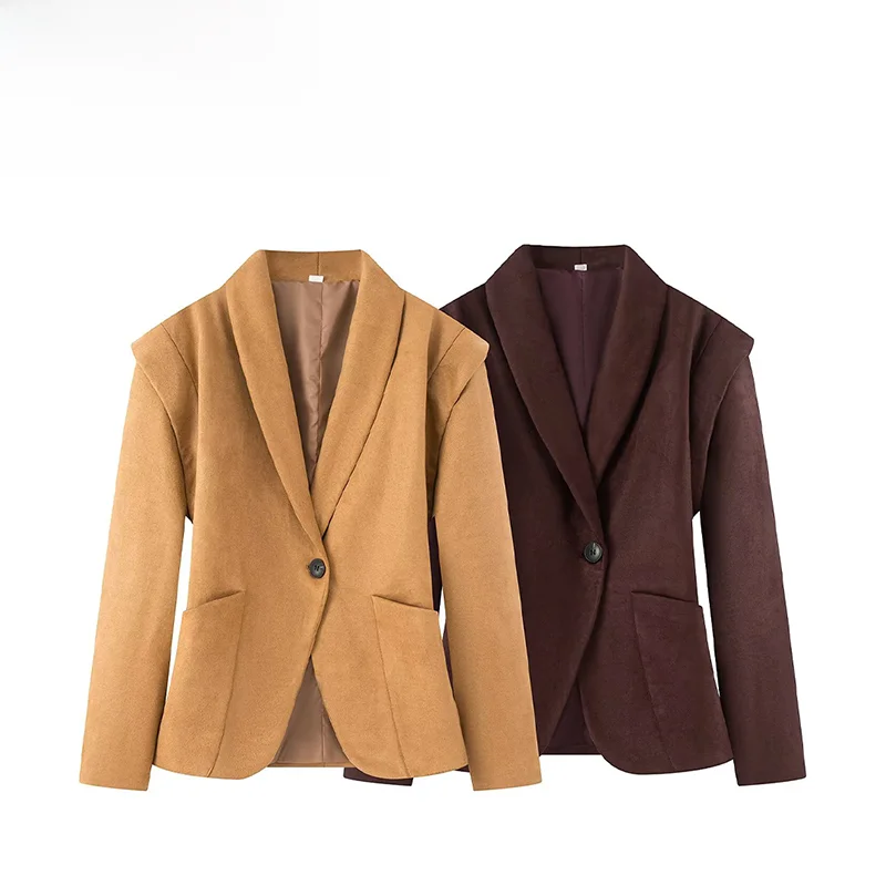 

Autumn New Arrival Women's Suede oulder Pad Suit Jaet Faionable Versatile Polyester Long Sve Busin Casual Sle