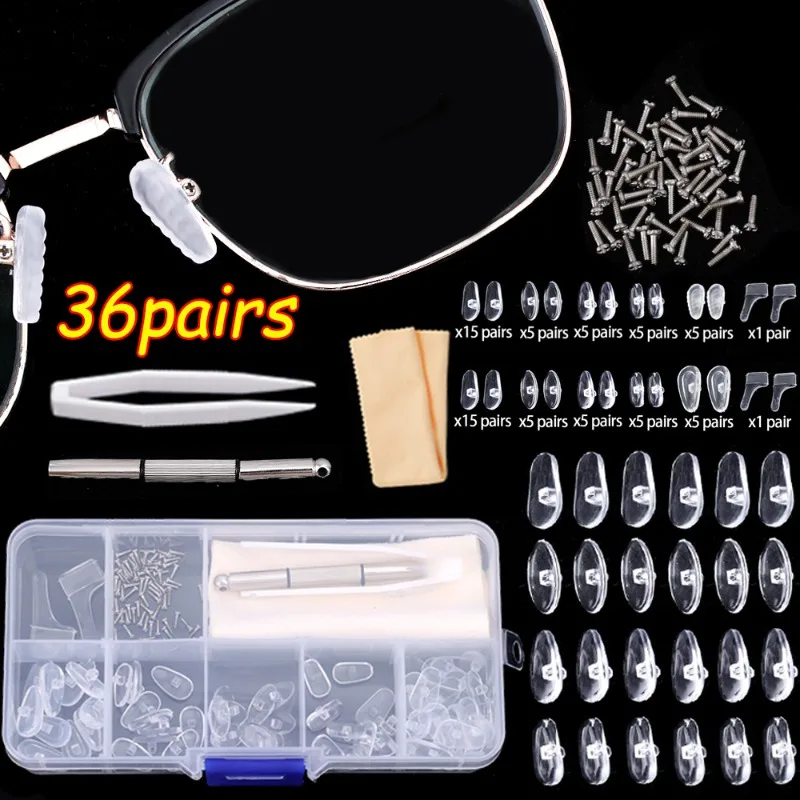 

36Pairs Accessories Glasses Screwdriver Screws Sets Nuts Nose Pads Optical Parts Assorted Eyeglasses Sunglasses Repair Kit Tool