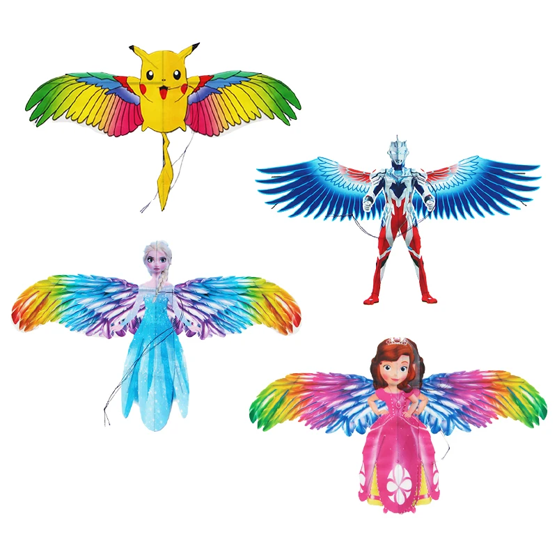 Kite 1Set Children Kite Toy Cartoon Butterfly Swallows Eagle Kite With Handle Kids Flying Kite Outdoor Toys