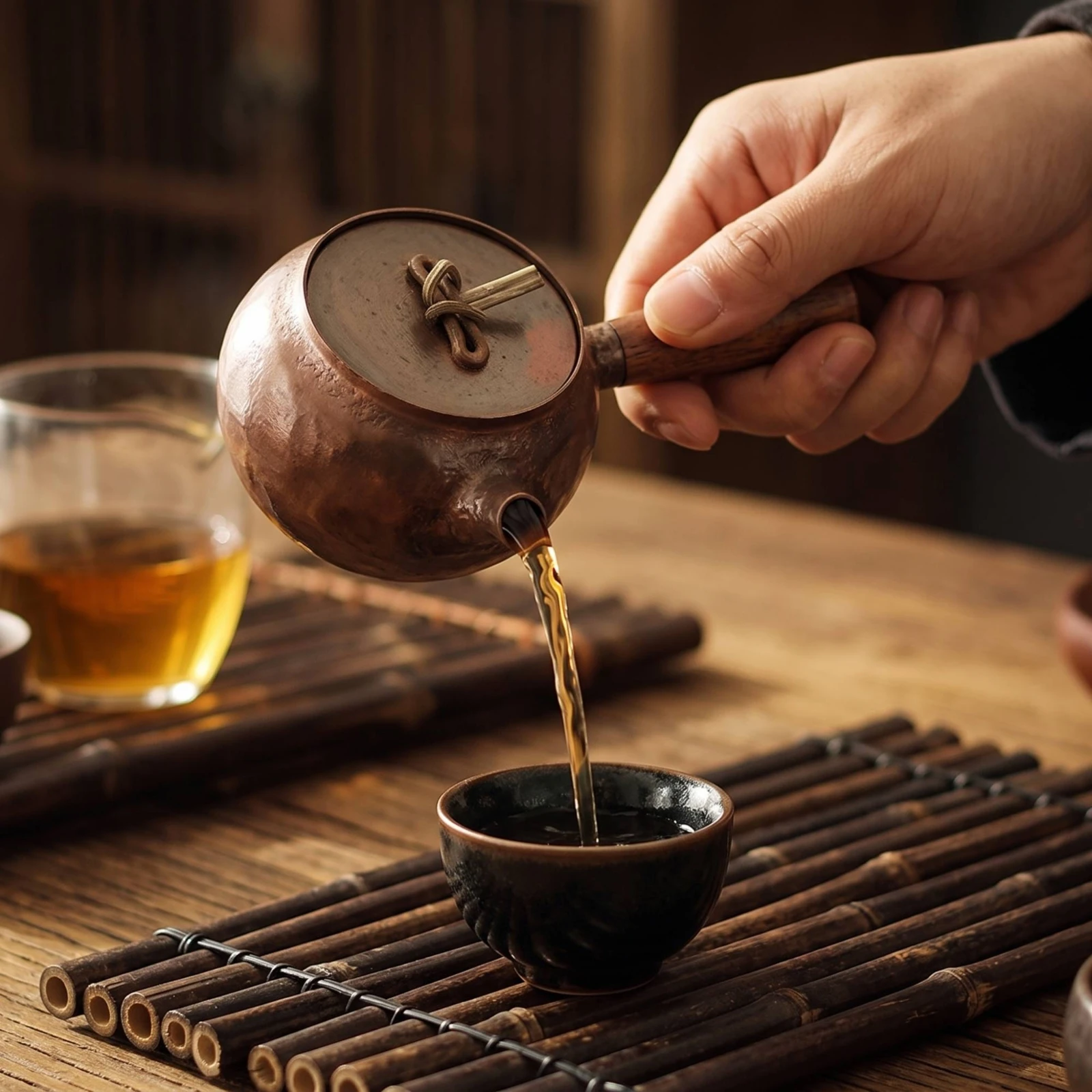 Copper Tea Kettle Compact Side-Handle Teapot Teapot with Side Handle Rounded Tea Kettle with Lid Artisanal for Collectors