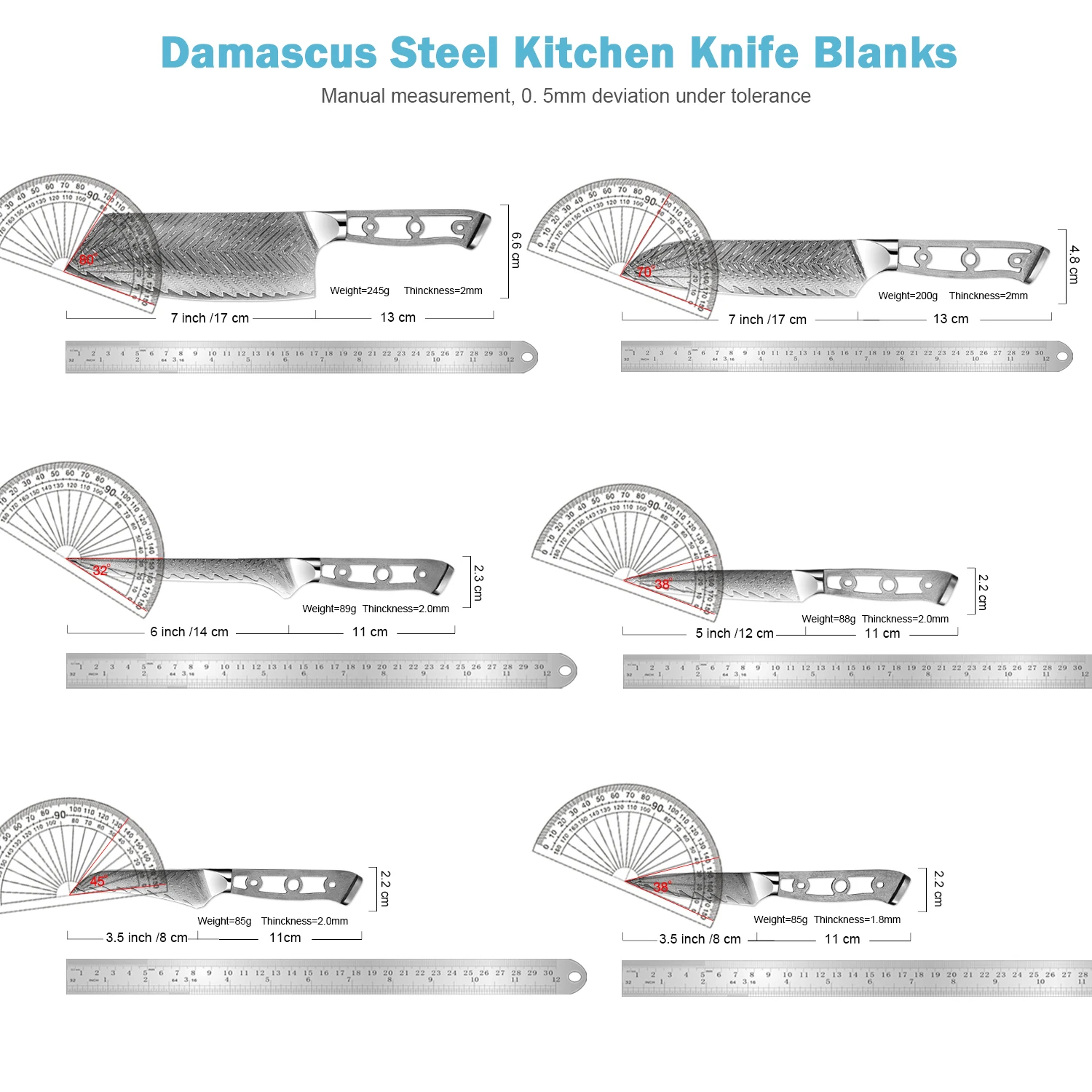 XITUO Damascus Steel Kitchen Knives 1-6PCS Set Blank Handmade DIY Knives Blank High Hardness Sharp Knife DIY Making Accessories