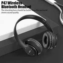 P47 Cuffie Bluetooth wireless con microfono Cuffie con suono stereo Cuffie da gioco sportive Supporta PC Smartphone