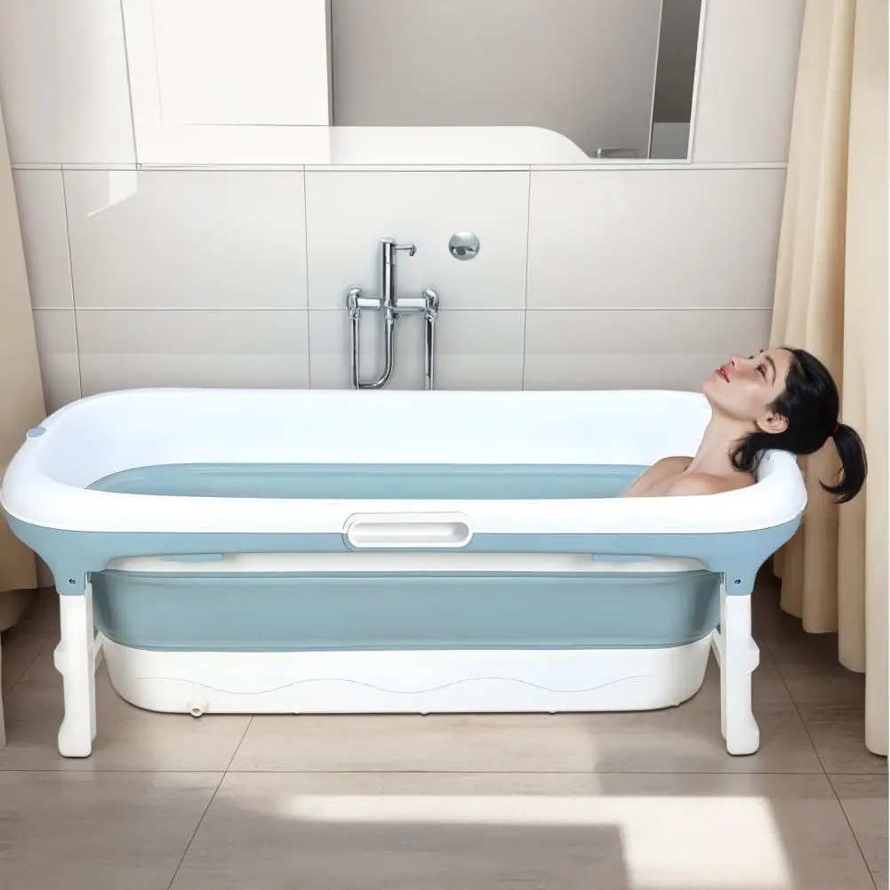 50 in Foldable Bathtub, Portable Bathtub for Adult, Freestanding Surround Collapsible Bathtub, Effortless Folding Bathtub (Blue)