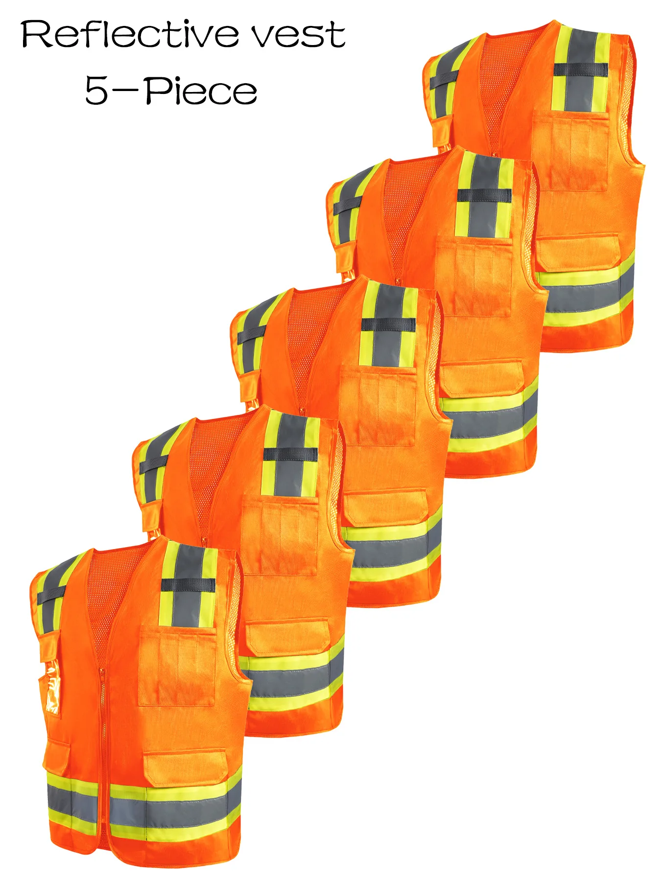 5 Pack Coat Vest for Men Women Hi Vis Vest with 4 Pockets and Zipper Construction Work Vest  Front Breathable Mesh Safety Apparel