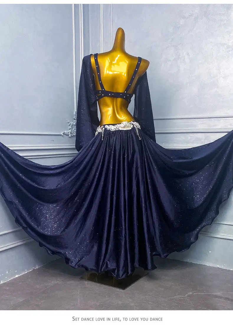 Neues Damen-Bauchtanz-Performance-Kostüm-Set 2-teilig Satin-BH & langer Rock mit hohem Schlitz | Anpassbares orientalisches Bellydance-Outfit – Detail 3