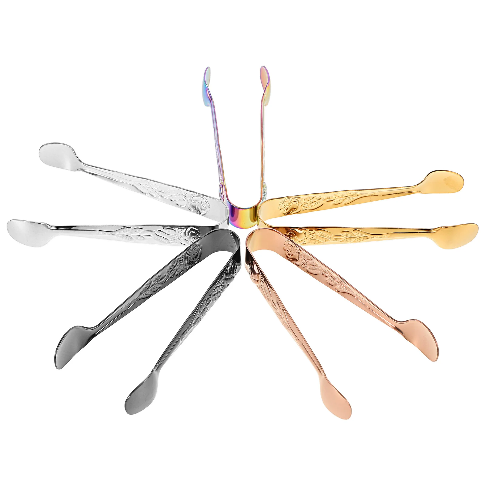 

5pcs Stainless Steel Food Tongs 304 Rose Pattern Coffee Sugar Cube Ice Biscuit Snack Clips Kitchen Utensils