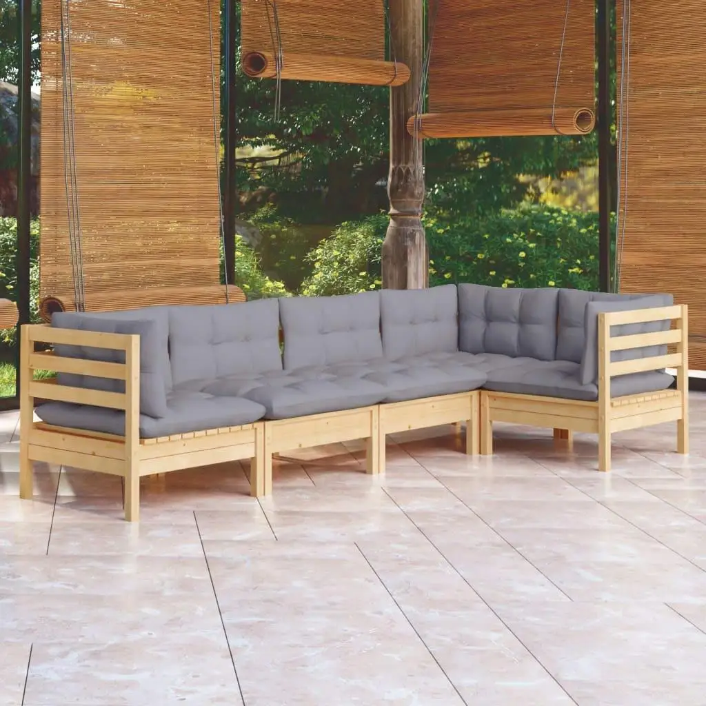 

Garden Lounge Set Grey Solid Wood and Polyester Fabric Comfortable Outdoor Seating Furniture